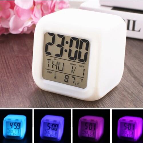 Thermometer 1 Pcs Digital Alarm Clock LED Watch Glowing Multi Function Desktop Clocks Color Change
