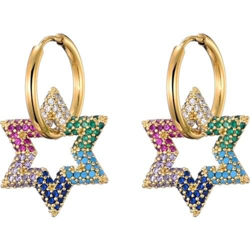 Trendy star charm round hoop earrings for women cubic zircon bling geometric gold color hoop earring pendientes top quality