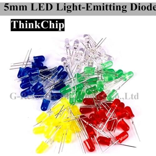 100 PCS) 5mm LED Diode 5 mm Assorted Kit Clear Warm White Green Red Blue Yellow DIP DIY Light Emitting Diode Set