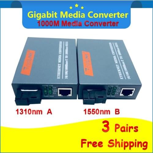 3 Pair HTB-GS-03 A&B Gigabit Fiber Optical Media Converter 1000Mbps Single Mode Single Fiber SC Port 20KM External Power Supply