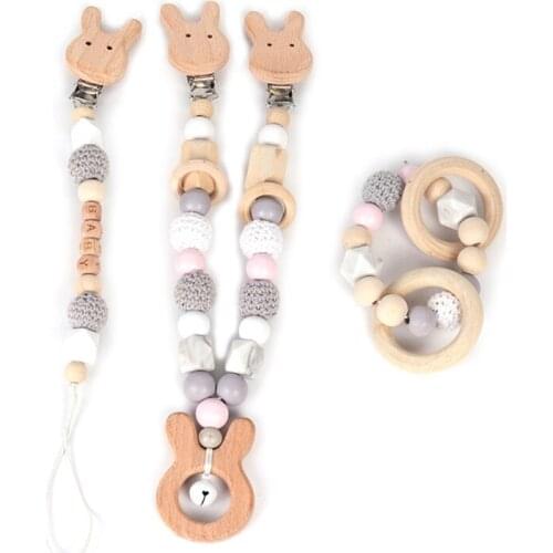 3Pcs/Set Baby Stroller Pendant Rattle Pacifier Chain Dummy Clip Teether Bracelet 63HE