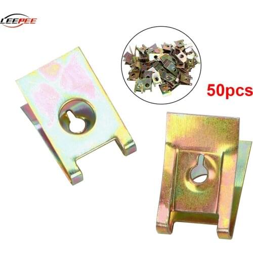 50pcs Car U-Type Clips Fasteners Screw Base Iron Nuts Door Dashboard Wire Fixed Kit Bronze Spring Truck Trailer Auto Accessories