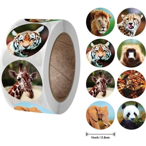 500Pcs/Roll Zoo Animals Cartoon Stickers For Kids Classic Toys Sticker School Teacher Reward Sticker Cute Lion Tiger Sticker