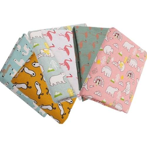 6pcs/lot Printed Bear flamingo Alpaca Linen Cotton Fabric Patchwork Cloth DIY Sewing Quilting Material Handwork Cloth Accessory