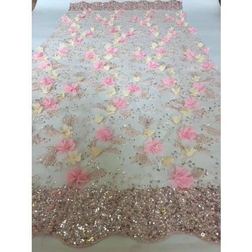 African Lace Fabric S-388883 High Quality Embroidery 3d flowers Beaded French Tulle Lace Nigerian Wedding Party Dress Sewing