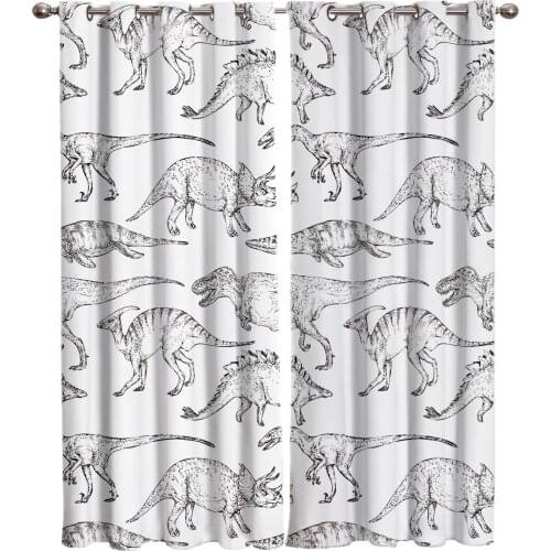 White Dinosaur Living Room Window Curtains Kids Room Kitchen Bedroom Indoor Decor Curtain Panels With Grommets Window Curtain