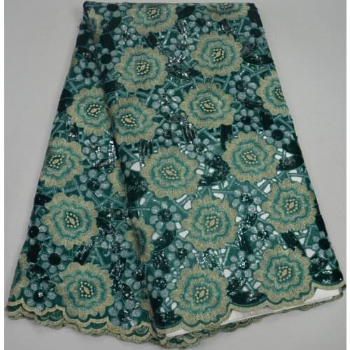 Free shipping (5yards/pc) high quality emerald green African organza lace fabric handcut lace fabric with sequins for dress OP55