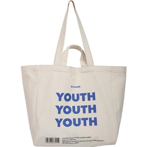 Large Cotton Cloth Shopping Beach Bags Women Canvas Shoulder Bag Youth Letters Printing Female Casual Handbags Tote Eco Reusable