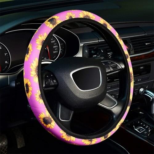 Car Steering Wheel Covers Cute Universal Fit 15 Inch Sunflower Print For VW Mercedes W203 Suzuki Swift Ford Focus 2 Haval F7