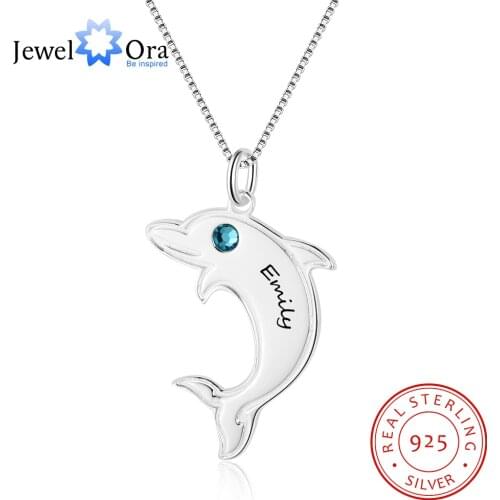 Dolphin Shape Name Necklace Personalized Birthstone 925 Sterling Silver Necklaces & Pendants Gift For Her (JewelOra NE102373)