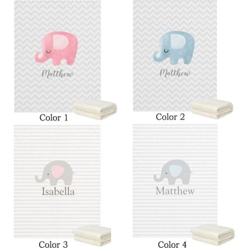 LVYZIHO Personalized Name Baby Blanket Cute Elephant Stripe Boy / Girl Blanket - 30x40 / 48x60 / 60x80 Inches - Fleece Blanket