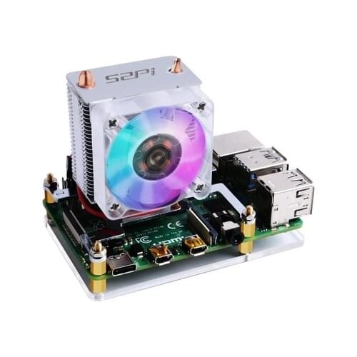 For Raspberry Pie Generation 4 Ice Tower CPU Radiator RGB Colorful Fan 3B + / 3B Applicable