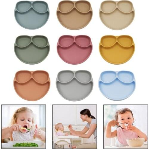 GXMB Baby Suction Cup Bowl Divided Dinner Plate Infants Learning Feeding Dish Non-toxic BPA-Free Silicone Solid Color