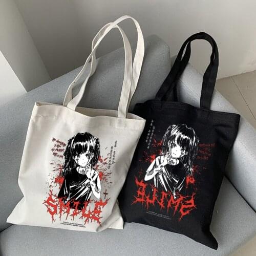 Gothic horror Tomie canvas bag womens casual large capacity Vintage fashion large size loose Harajuku dark womens shoulder bag