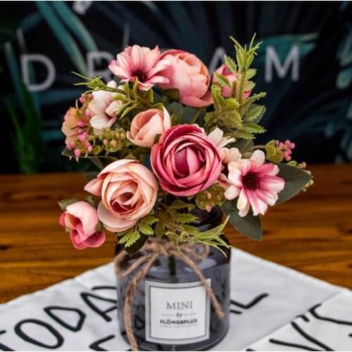 Rose Artificial Flower 12 Heads Bouquet Flower for Wedding Home Birthday Party Decoration Fall Indoor Flower Decoration Gifts SN