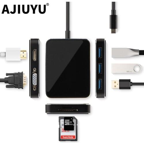 AJIUYU USB C HDMI Cable Type C to HDMI VGA HUB Adapter USB-C HDMI Converter Type-C Thunderbolt 3 Dock for MacBook Pro Air Multi