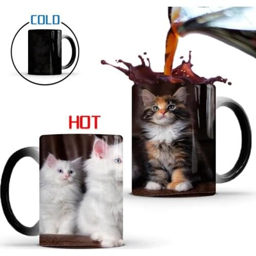 New Cute Cat Coffee Mug Creative Color Changing Magic Cup 350ml Ceramic Tea Milk Cup Best Birthday Gift Mug for Kids or Girl
