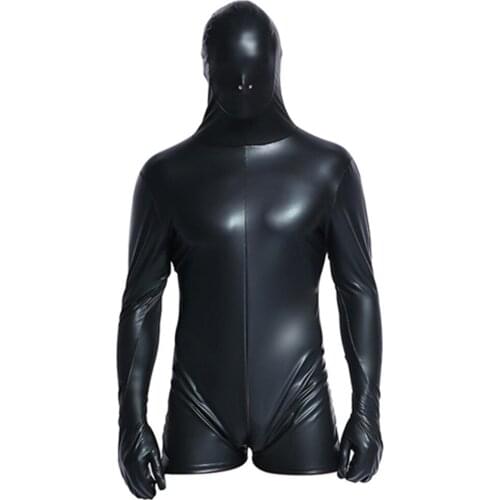 Men Sexy Wetlook Faux Leather Prisoner Catsuit Bodysuit Hot Erotic Lingerie Zentai Gay Fetish Wear Pvc Jumpsuit Sexy Gay Clothes