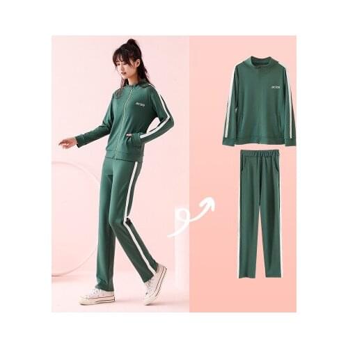 Women Autumn New Zip Up Jackets Pants 2 Pcs Running Suits Loose Plus Size Yoga Fitness Outdoor Sports Sets Workout Wear Girl Set