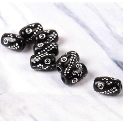 2018 New Black Silver Stripe Circle Round Cylinder Spacer Beads For Bracelet Necklace Jewelry Making DIY 13x8mm 50pcs/lot