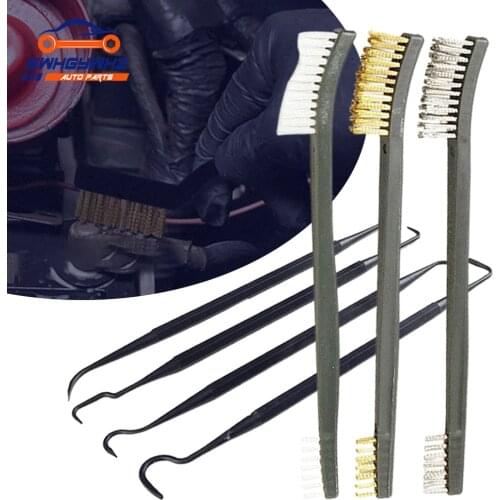 Multipurpose Car Detailing Cleaning Tool Accessories Wire Brushes and 4 Nylon Picks Pick and Brush Set 3 Double-headed Finished