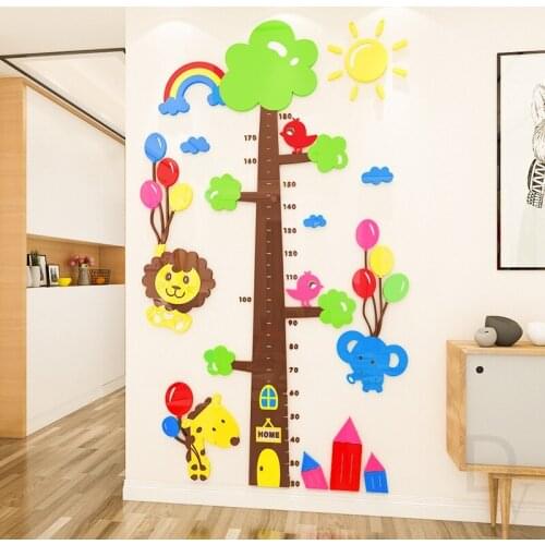 Cartoon big tree animal height sticker 3d children room measuring baby height rule kindergarten wall decoration