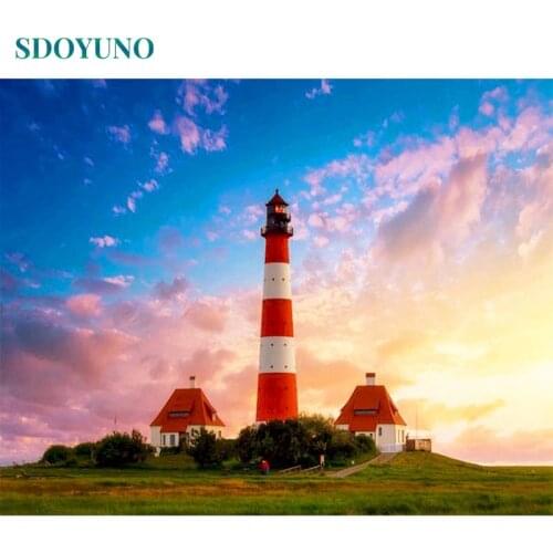 SDOYUNO 60x75cm Oil Painting By Numbers Tower DIY Paint By Numbers On Canvas Kits For Adult Frameless Lanscape Hand Painting