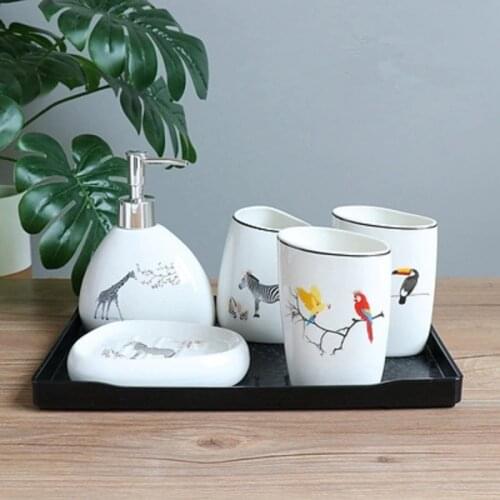 Bathroom five piece set of green plant ceramic wash products bathroom Suit Wedding wash suit high temperature firing