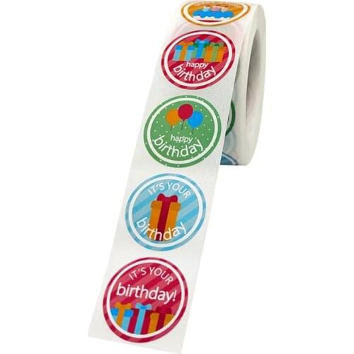 500x/roll Happy Birthday Stickers Labels Small Business Bulk Stickers for Sealing Letters Envelopes Packaging Wedding HCCY