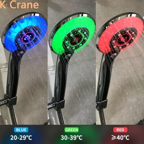 LED Light Digital Shower Head 3 Colors ABS Handheld Sprayer Bathroom Automatic Display Hand Spray Water Saving Bath Filter Grifo