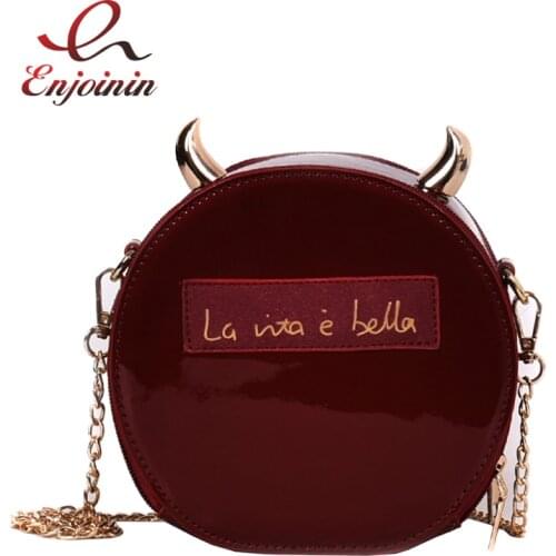 Dazzling Round Devil Crossbody Bag for Women Fashion Patent Leather Shoulder Chain Bag Female Purses and Handbags Clutch Bag