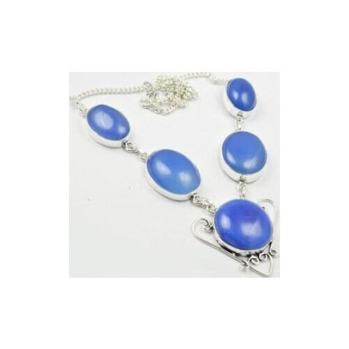 Blue Chalcedony Necklace Silver Overlay over Copper, 45.5 cm, N2364