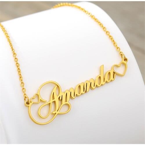 3UMeter Custom Name Necklace Double Heart Nameplate 18K Gold Pendant Personalized Customized Letter Necklace For Women Gift