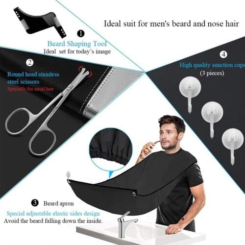 Beard Apron with Beard Stencil and Scissors for Shaving Beard Design Beard Bib Collection Cloth for Symmetrical Beard Contour