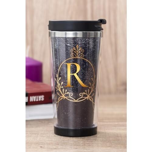 Gift Shop R Letter Gold Pattern Thermos Cup