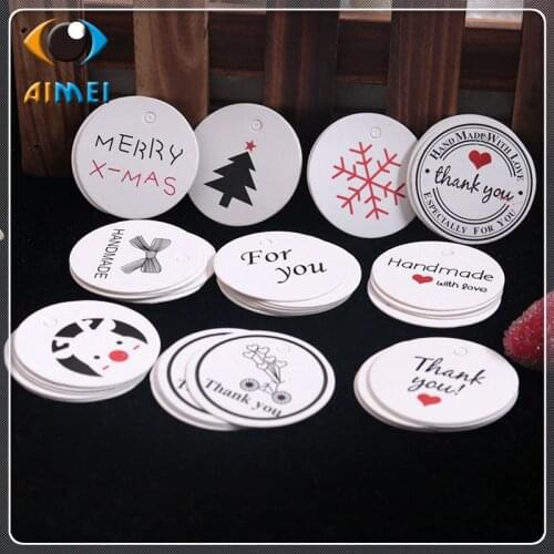 Hand Made With Love White Kraft Paper Tags For Gift Thank You Swing Tag Round 3.5Cm Paper Tag For You Needlework Paper Labels