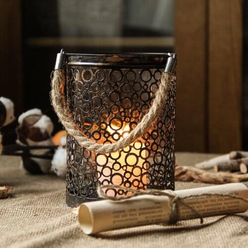 Nordic iron art candle light dinner props Christmas lantern romantic candle table hollow glass retro candle holder decoration