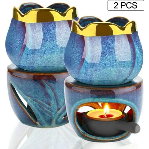Split type Essential Oil Burner 2 Pcs Ceramic Wax Melt Burners Aromatherapy Fragrance Wax for Home Bedroom Christmas