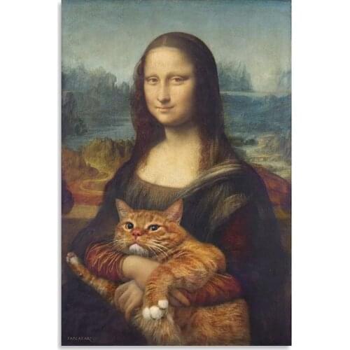 Fat Cat and Mona Lisa Poster Poster Decorative Painting Canvas Wall Art Living Room Posters Bedroom Painting