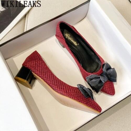 Butterfly Knot Shoes for Women 2021 High Heels Thick Heel Pumps Women Shoes Wedding Heels Party Shoes for Women Zapatos De Mujer