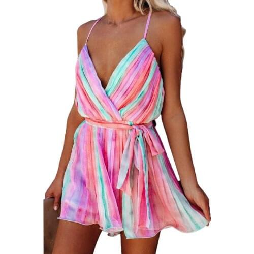 Comfortable Daily Low Cut Ruffled Women Dress Belt Short Dress V-neck for Date