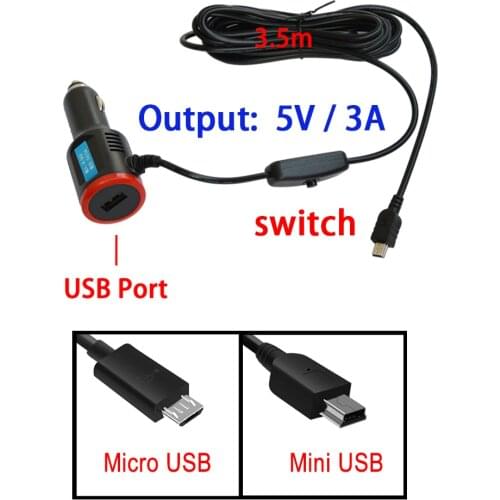5V 3A USB Ports Dash Cam Car Cigarette Adapter Lighter Socket Charger For DVR Vehicle Charging with 3.5 meters Cable