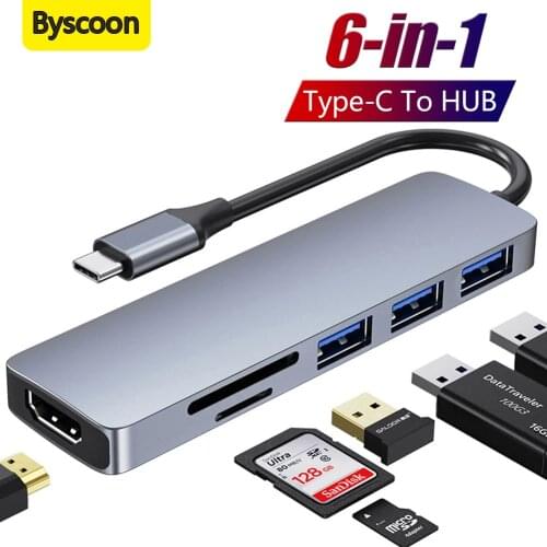 USB Type-C Hub To 4K HDMI USB SD/TD Card Reader 6-in-1 USB C Hub 3 USB Ports For MacBook iPad Pro Samsung Galaxy Note 10 USB Hub