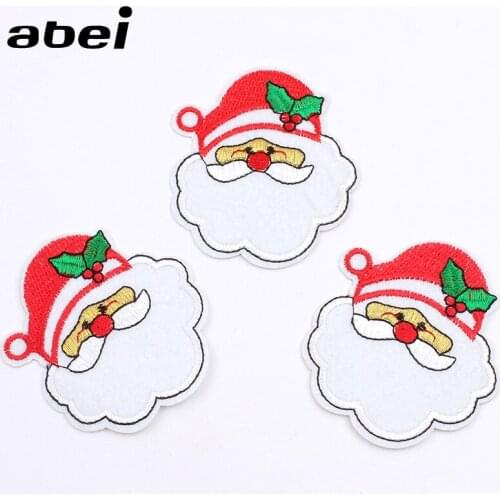 10pcs/lot Iron On Santa Claus Patches Embroidered Christmas Stickers Sewing Fabric Appliques DIY Patchwork Garments Accessories