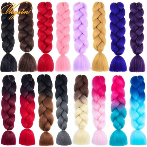 WIGSIN 24Inch Synthetic Jumbo Braiding Hair Ombre Brown Pink Grey DIY Braids Hair Extensions for Women or Kids