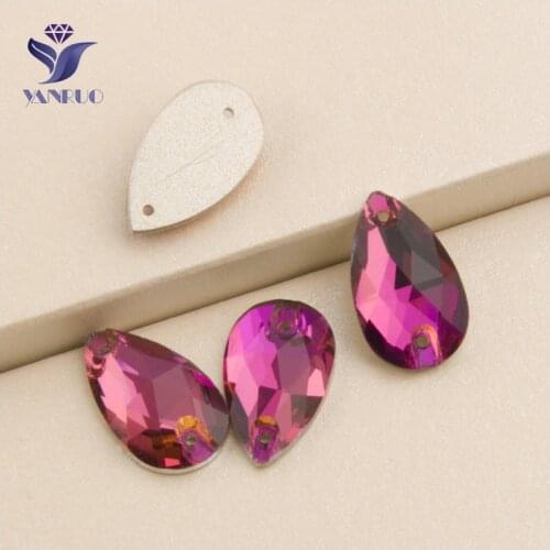 YANRUO 3230 All Sizes Fuchsia Drop Flatback Sew On Crystal Strass Loose Rhinestone Beads For Garment Accessories