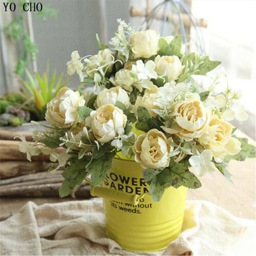 YO CHO 1 Bunch Silk Artificial Peony Flowers Home Wedding New Year Party Decoration Fake Flowers Table Decor Faux Peony Flowers