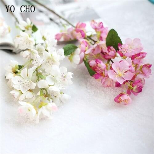 YO CHO Artificial Cherry Blossom Silk Flowers Fake Flores Sakura Tree Branches Table Living Room DIY Home Wedding Decor Flowers