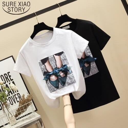 White Black Shirt 2021 Summer New Women Shirt Fashion Short Sleeve Loose O-Neck Print Shirt T Shirt Women clothing 4766