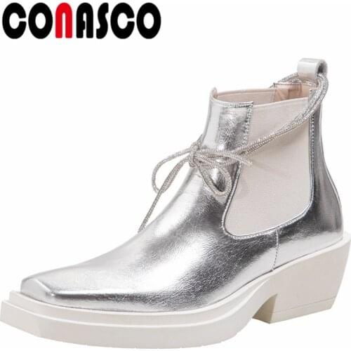 CONASCO Fashion Brand Women Ankle Boots Autumn Winter Warm Cow Leather Night Club Party Basic Prom Office Concise Shoes Woman